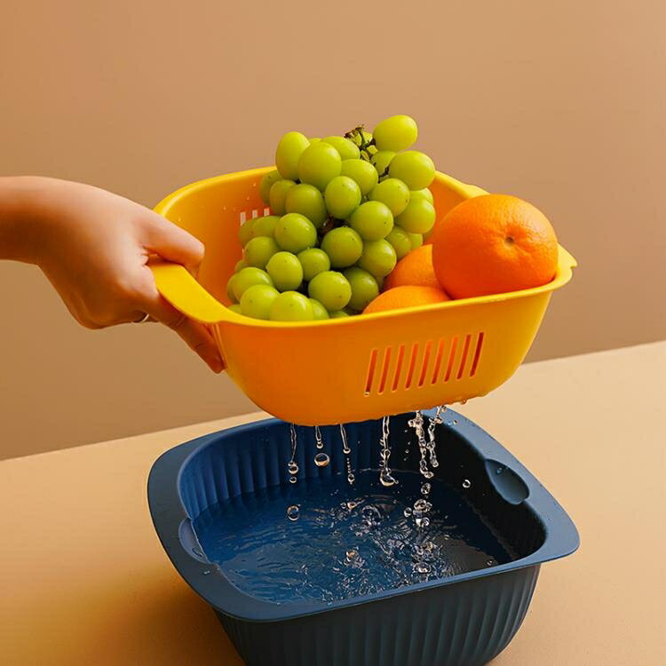 菜籃 雙層塑料瀝水籃水果盤洗菜盆廚房家用創意筐客廳果盤籃子菜盆菜籃