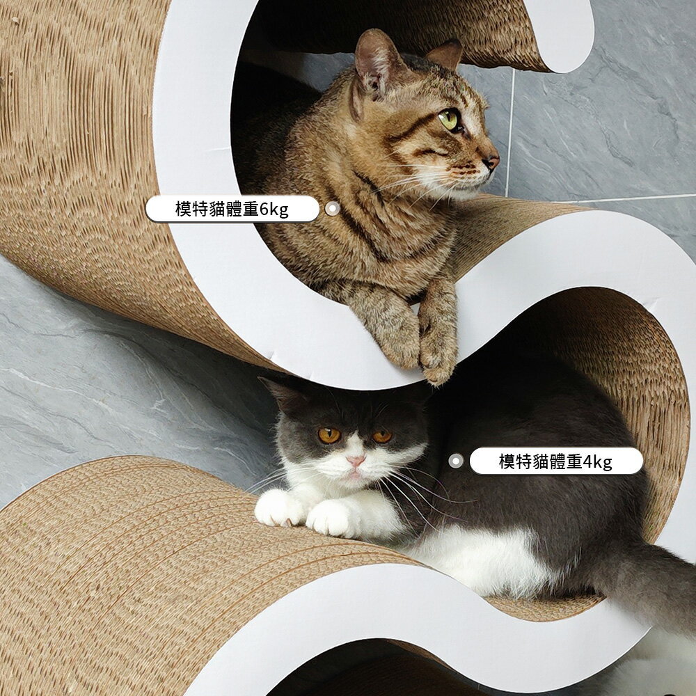 【台灣現貨】加高獨特S型貓抓板 多層白色磨爪板 可躺可睡瓦楞紙高密度貓玩具 貓抓柱 2
