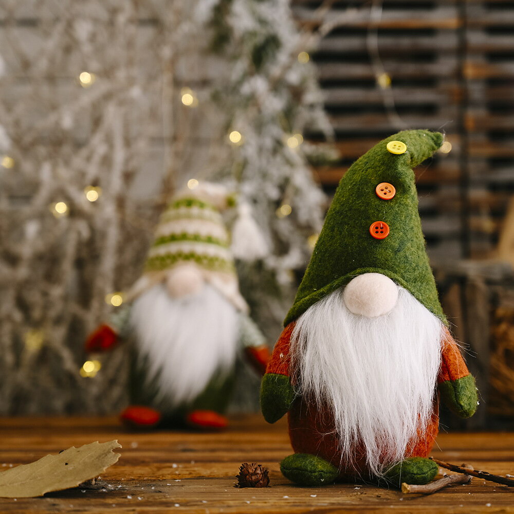 圣誕節裝飾用品針織無紡布ins站姿無臉娃娃創意綠色圣誕老人擺件