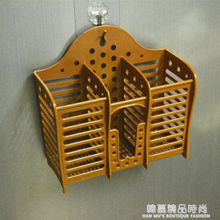 三格筷子筒加厚塑料筷架免釘吸盤壁掛式餐具瀝水架筷籠簍廚房用品