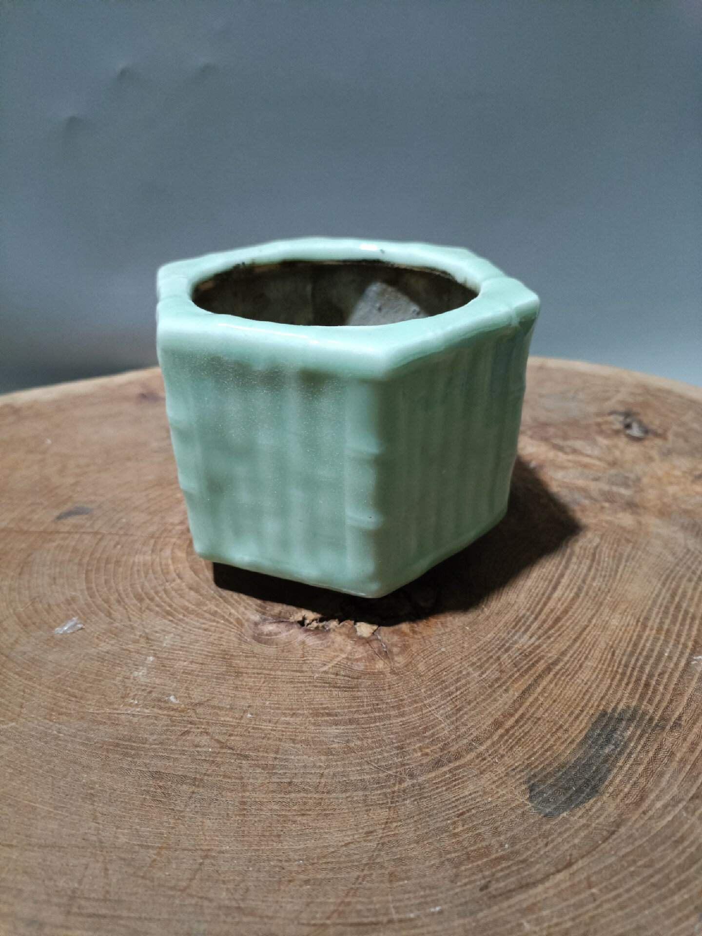 日本迴流瓷器古董明治時期老青瓷香爐青瓷竹節型香爐，清代老青瓷