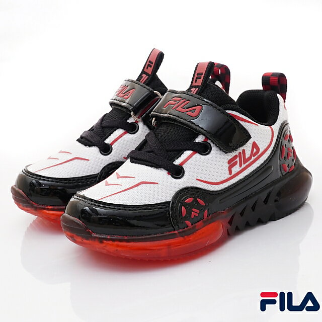 FILA斐樂頂級童鞋輕量電燈運動鞋J452Y-012黑紅(中大童)