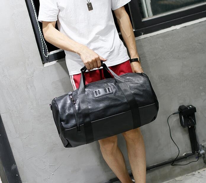 FINDSENSE Z1 韓國 時尚 潮 男 休閒 皮質 圓桶 健身包 旅行袋 公事包 單肩包 側背包 斜背包