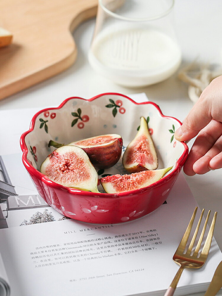 櫻桃碗創意家用 可愛網紅ins陶瓷餐具單個沙拉甜品水果宿舍學生用