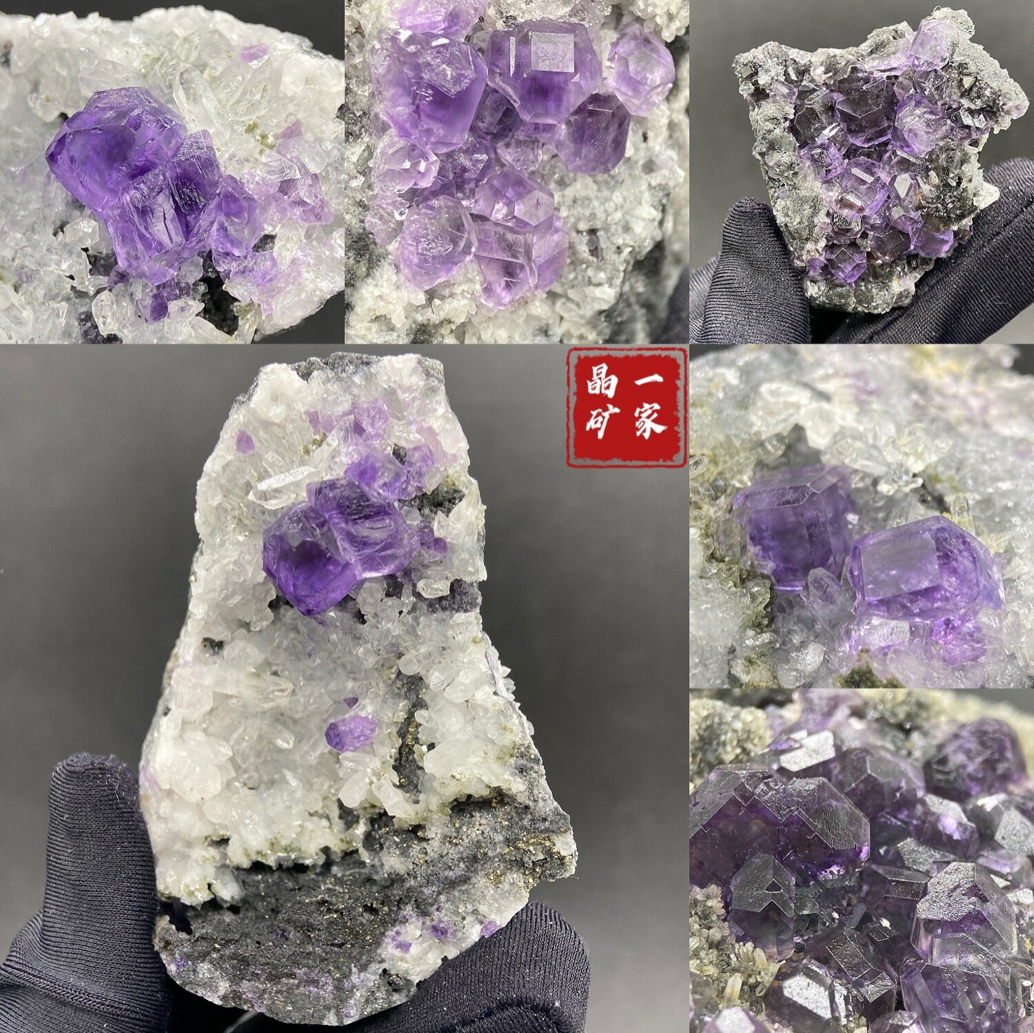 福建天然紫螢石水晶共生礦物晶體礦石標本觀賞石教學科普收藏擺件