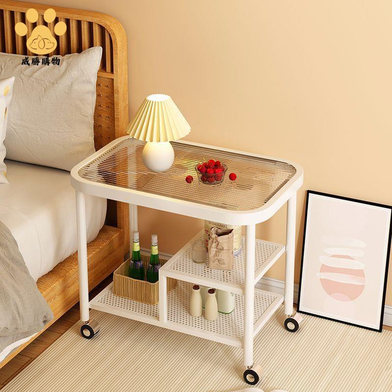 免運 可打統編亞克力 置物架 床頭桌邊零食柜小推車 可移動落地臥室客廳收納架子【WW930】