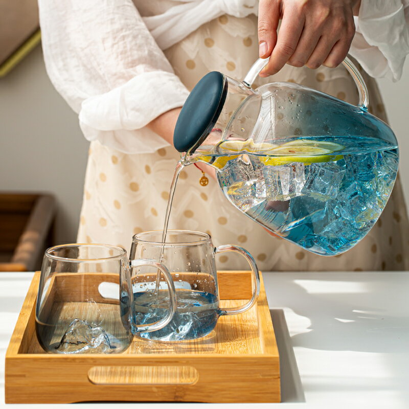 觀山耐熱玻璃冷水壺家用大容量創意個性藍色裝水壺涼水杯水壺套裝