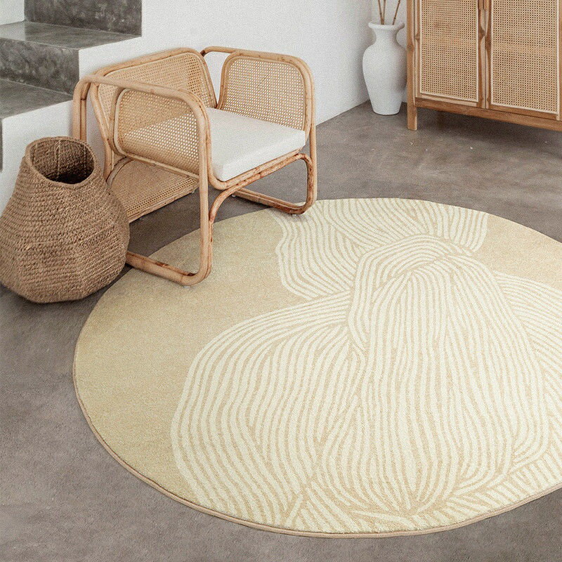 1BEI✨ 日系侘寂風毛絨圓形地毯圓地墊 簡約現代家用臥室書房可睡可坐床邊毯墊