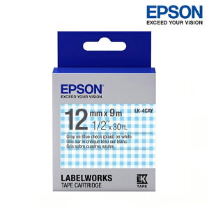 EPSON LK-4CAY 藍白格紋底灰字 標籤帶 Pattern花紋系列 (寬度12mm) 標籤貼紙