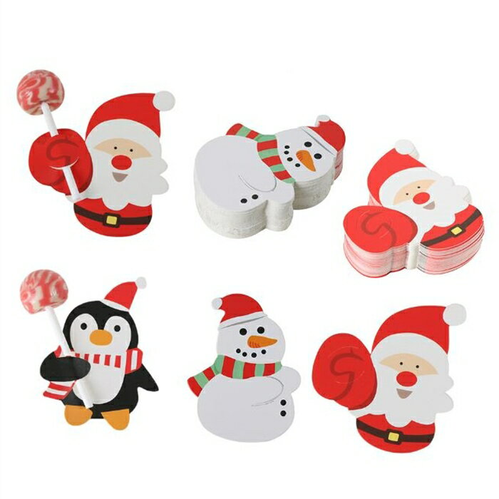 [Hare.D] 聖誕節棒棒糖紙卡 聖誕老人 企鹅 雪人圖案裝飾纸卡 DIY裝飾卡片纸卡