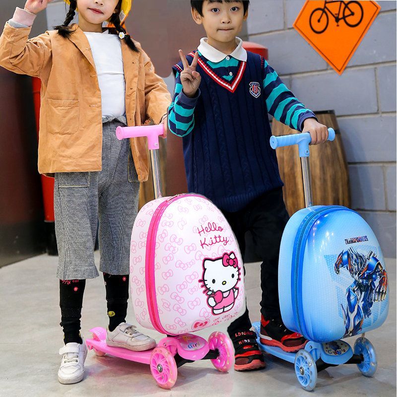 HL兒童滑板車拉桿箱二合一16寸男女小孩卡通旅行箱寶寶可折疊行李箱