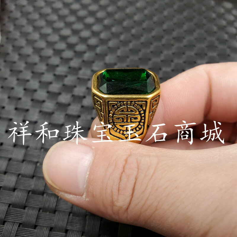 新款精美冰種鋯石切面戒指墨綠色鋯石戒指飾品戒指仿古戒指指環 2