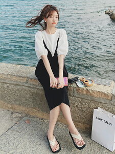 黑白拼接連身裙女夏季高級感洋氣減齡氣質小個子裙子洋裝