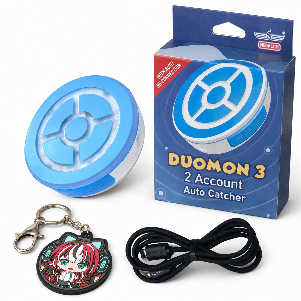 【1年保証・新品・1P/2P同時接続】Megacom Duomon3 2025ver. 対応ポケモンGO｜自動捕獲オートキャッチPokemon(赤玉)｜Bluetooth接続距離20m｜Type-C急速充電・ワイヤレス充電対応（※充電パッド別売）｜軽量29g｜点滅ライト・振動・音はアプリで調整可能｜IPX7防水【送料無料・日本国内発送】【2025年版自動再接続・台湾製】【MEGACOM・日本語】