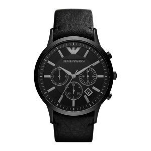 美國百分百【Emporio Armani】配件 EA 手錶腕錶 男錶 AR2461 不鏽鋼 三眼計時 皮革黑色 J044