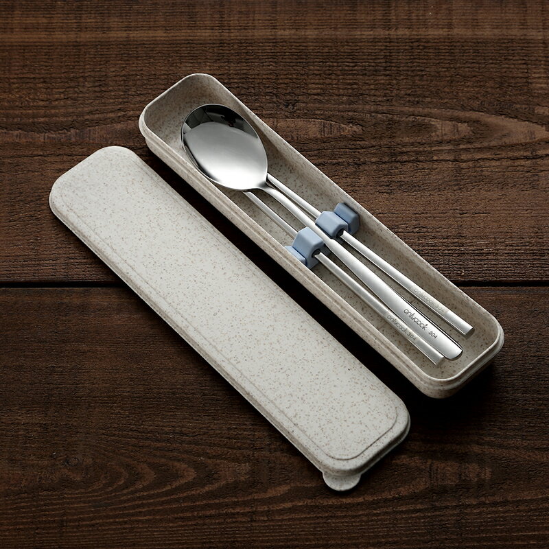 304不銹鋼筷子勺子套裝 收納盒便攜餐具學生筷勺兩件套餐具一人食