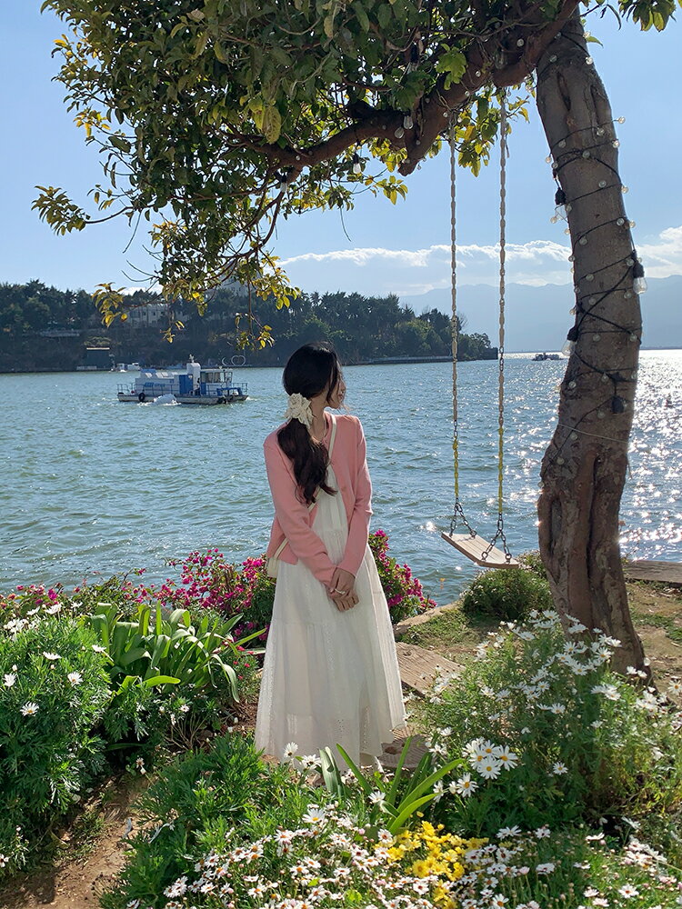 cozydays法式甜美花邊重工吊帶長裙女早春2024新款內搭無袖半身裙