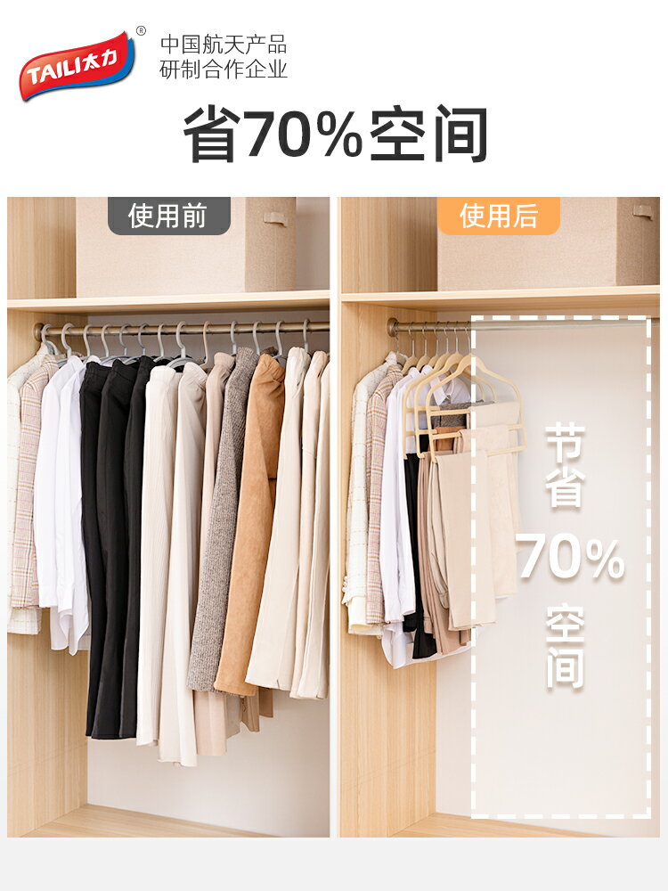 太力多層褲架無痕家用植絨衣架掛褲子專用褲夾多功能整理收納神器 3
