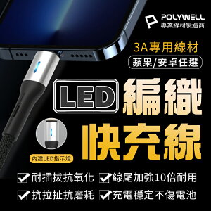 POLYWELL LED PD編織快充線 iPhone Android 鋁合金 PD快充 資料傳輸 耐插拔抗氧化