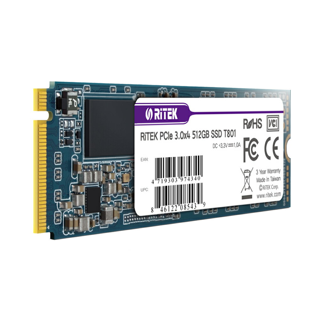 RiTEK 錸德 T801 512GB M2 2280/PCI-E-III SSD 固態硬碟 /個 4719303976016