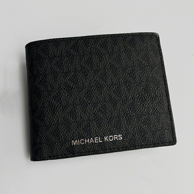 美國百分百【全新真品】MICHAEL KORS MK 皮質 短夾 卡夾 精品 皮夾 logo 男女 滿版 雙色 AO76