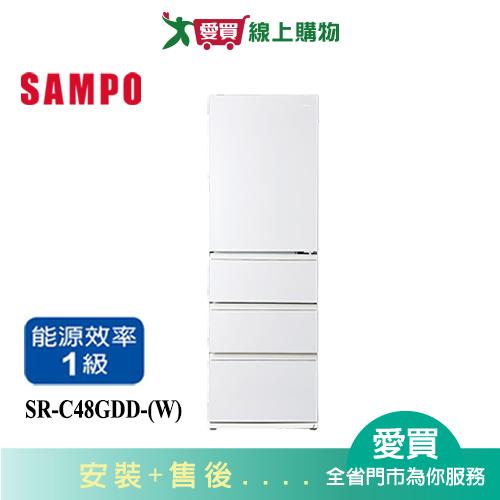 SAMPO聲寶480L四門變頻玻璃冰箱SR-C48GDD(W)_含配送+安裝【愛買】