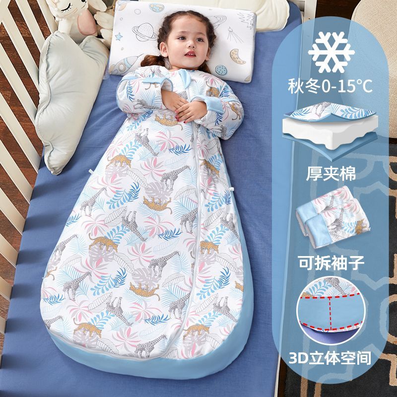 嬰兒睡袋春秋冬款寶寶加厚睡衣連體兒童防踢被神器薄純棉四季通用