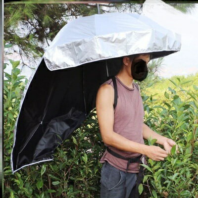 頭戴式雨傘 防紫外線頭戴式超輕背傘帶雙肩採茶傘防曬傘傘帽雨傘女生晴雨傘『CM37592』