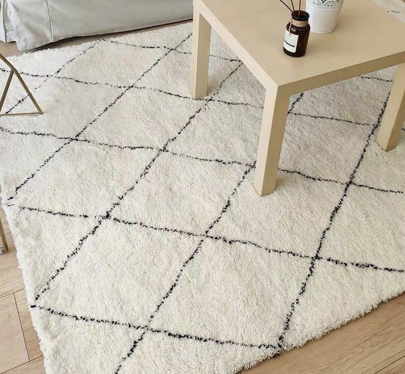 黑白線條 超厚絨方型地毯
