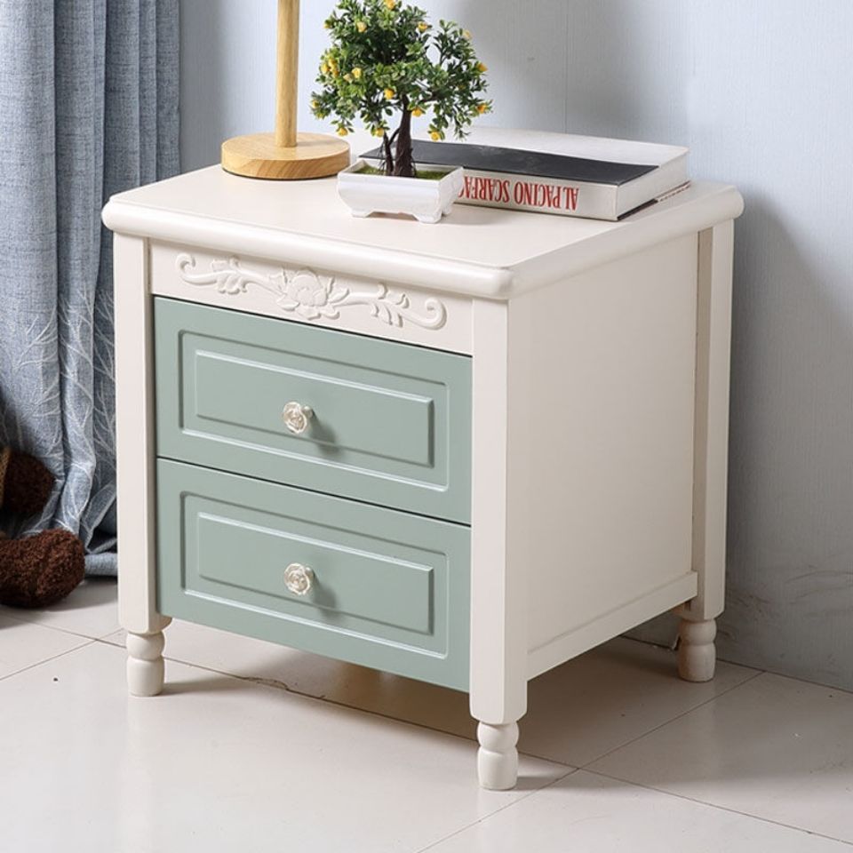 美式橡木床頭櫃簡約小型實木床邊儲物櫃整裝白色復古收納櫃