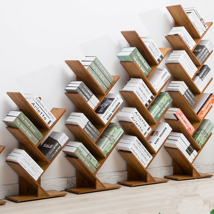 簡易書架落地樹形書架學生客廳收納置物整理架兒童書房創意書架竹【林之舍】