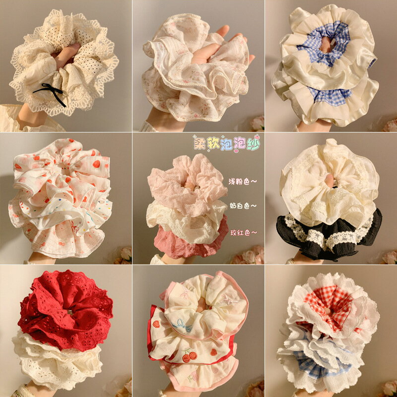 【台灣現貨】時尚配件 髮飾 髮夾 鯊魚夾 大嘴夾 邊夾  法式復古大腸髮圈女高階感緞面韓系皮筋發繩森系頭繩髮飾大號頭飾 1