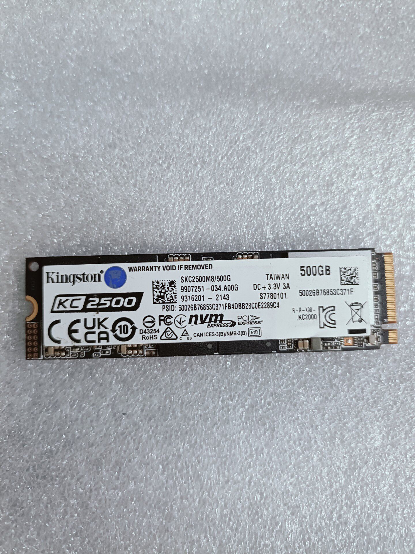 金士頓 KC2500 500G M.2 NVMe SSD 固態硬碟 PCIe 拆機版 健康度95% 筆電 桌機 升級擴容 高速讀寫