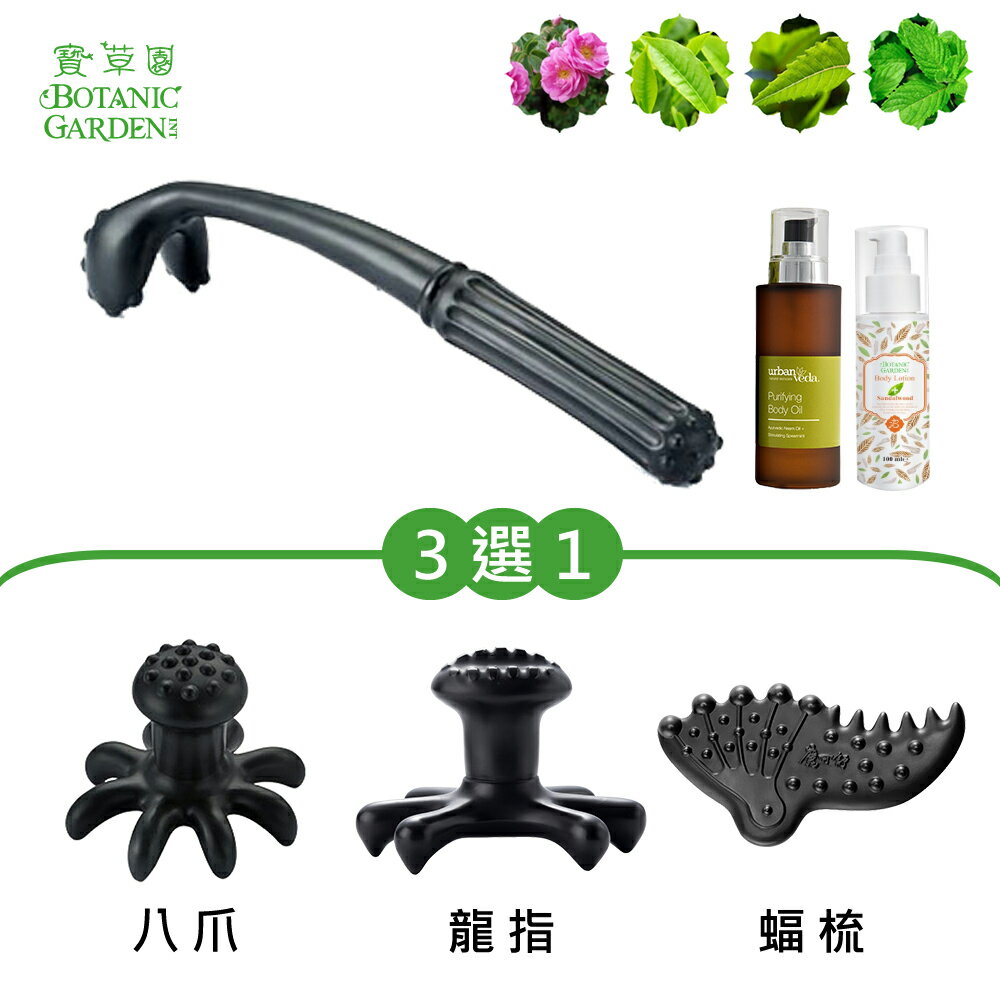 寶草園超值套組-魔可舒斗杓+八爪/龍指/蝠梳(3選1)贈布套+鎂離子乳香潤膚乳液+淨化亮白身體按摩油