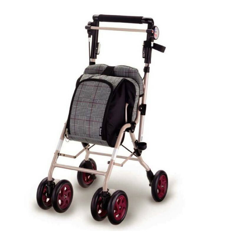 日本利其爾Richell輕巧購物步行車CP-G型-格灰紋-帶輪型助步車/步行輔助車/散步車/助行椅