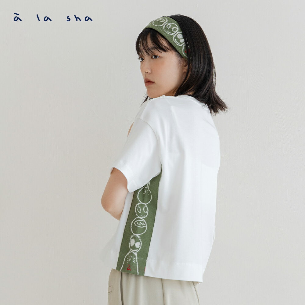 a la sha 家族疊疊樂拼接棉T