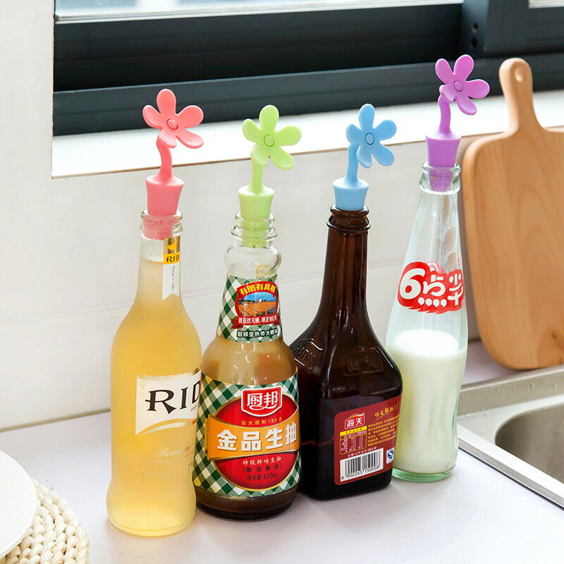 花朵紅酒塞葡萄酒啤酒瓶塞家用創意彩色矽膠密封調味料飲料瓶塞