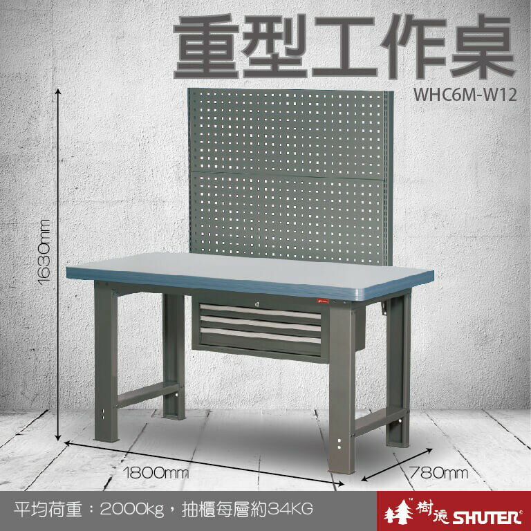【樹德收納系列 】重型工作桌(1800mm寬) WHC6M+W12 (工具車/辦公桌)