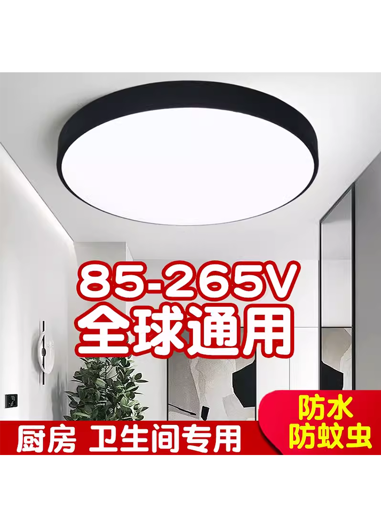 110V吸頂燈LED圓形簡約廚衛燈浴室陽臺過道走廊玄關防水防蚊蟲燈