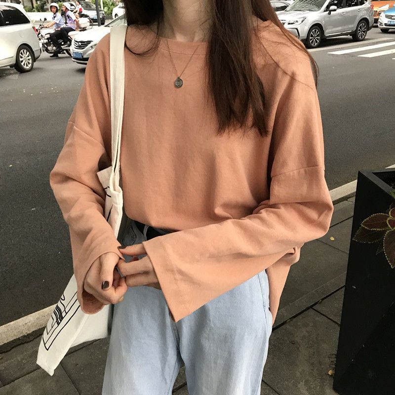 長袖衛衣秋衣T恤女韓版寬松原宿慵懶風薄款時尚上衣打底衫秋季新款