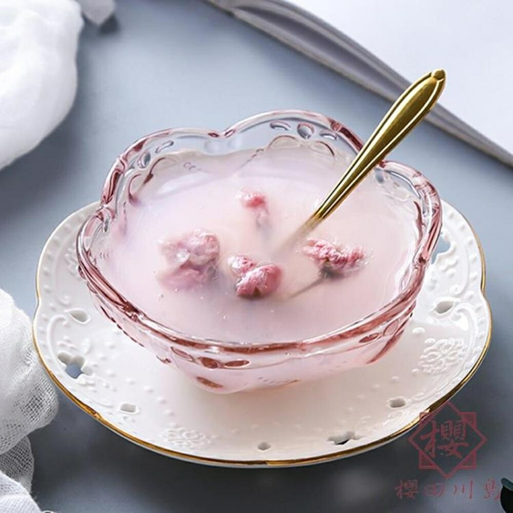 日式櫻花玻璃碗 金邊甜品碗燕窩碗糖水銀耳湯碗盅【櫻田川島】