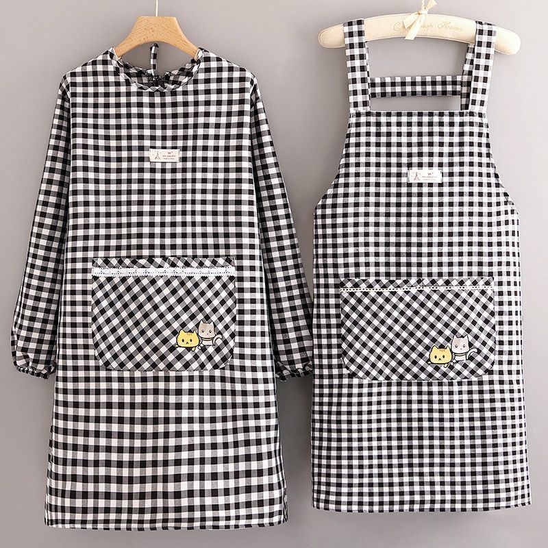 雙層棉布長袖圍裙女家用廚房做飯罩衣防污透氣餐飲專用工作服圍腰
