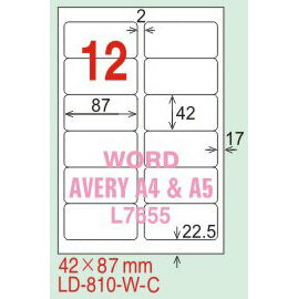 【龍德】 LD-810(圓角-可再貼) 雷射、噴墨、影印三用電腦標籤 42x87mm 20大張/包