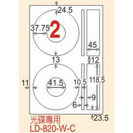 【龍德】LD-820-WR-C (圓角-可再貼) 雷射、噴墨、影印三用電腦標籤 CD專用 20大張 /包