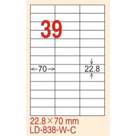 【龍德】 LD-838(直角-白色) 雷射、噴墨、影印三用電腦標籤 22.8x70mm 20大張/包