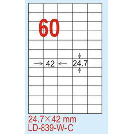 【龍德】 LD-839(直角-可再貼) 雷射、噴墨、影印三用電腦標籤 24.7x42mm 20大張/包