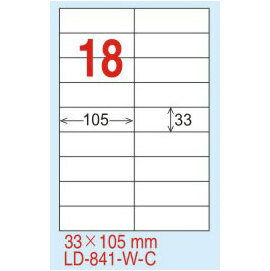 【龍德】 LD-841(直角-白色) 雷射、噴墨、影印三用電腦標籤 33x105mm 20大張/包