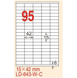【龍德】 LD-843(直角-可再貼) 雷射、噴墨、影印三用電腦標籤 15x42mm 20大張/包