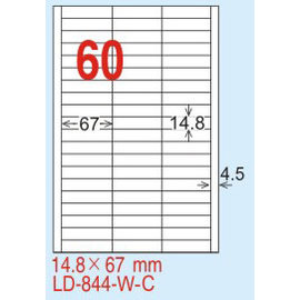 【龍德】 LD-844(直角-可再貼) 雷射、噴墨、影印三用電腦標籤 14.8x67mm 20大張/包