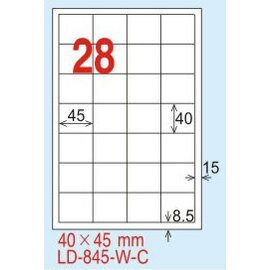 【龍德】 LD-845(直角-五色) 雷射、噴墨、影印三用電腦標籤 40x45mm 20大張/包